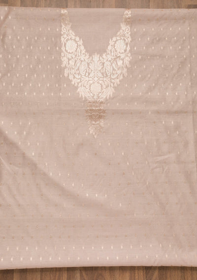 Light Grey Zariwork Banarasi Unstitched Salwar Suit-Koskii