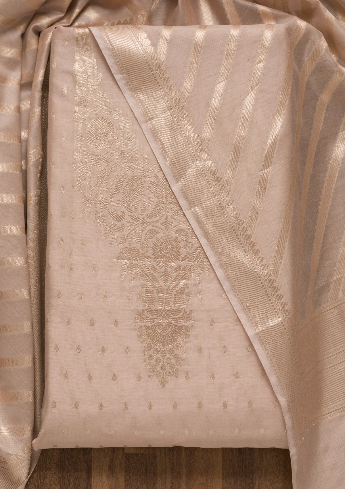 Light Grey Zariwork Banarasi Unstitched Salwar Suit-Koskii