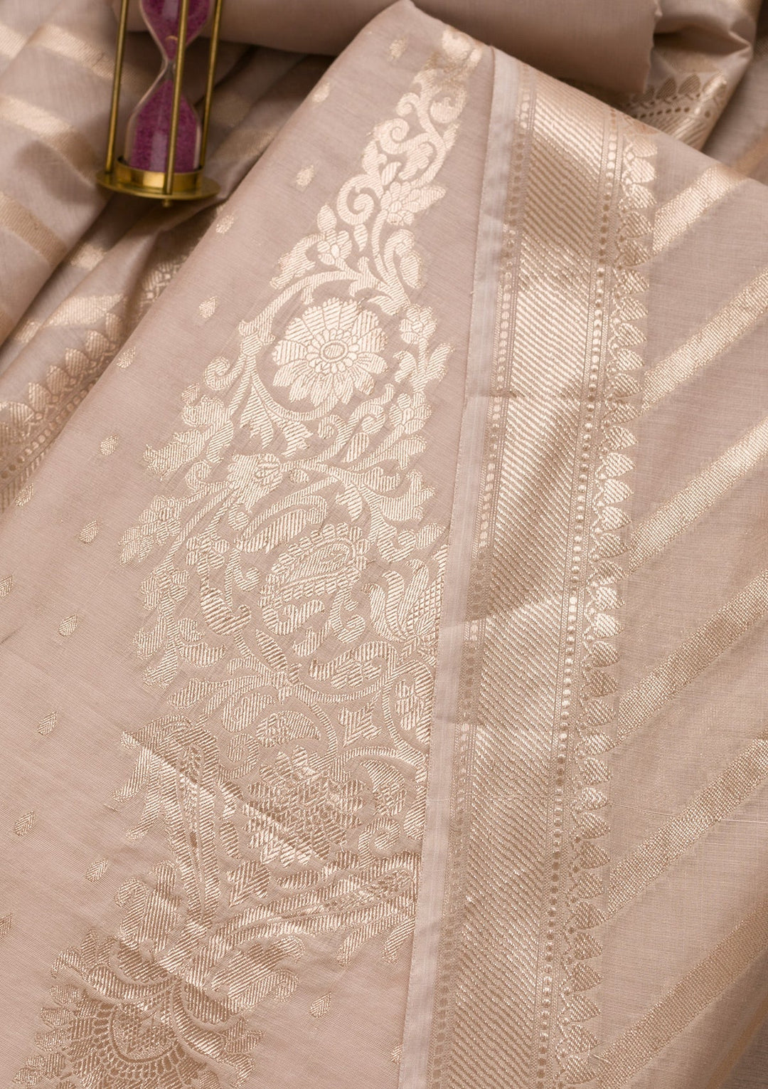 Light Grey Zariwork Banarasi Unstitched Salwar Suit-Koskii