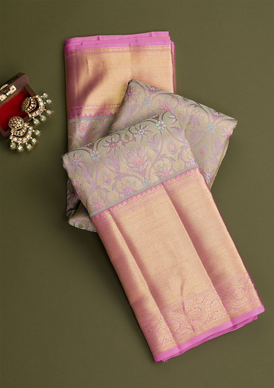 Light Grey Gold Zariwork Pure Silk Saree - Koskii