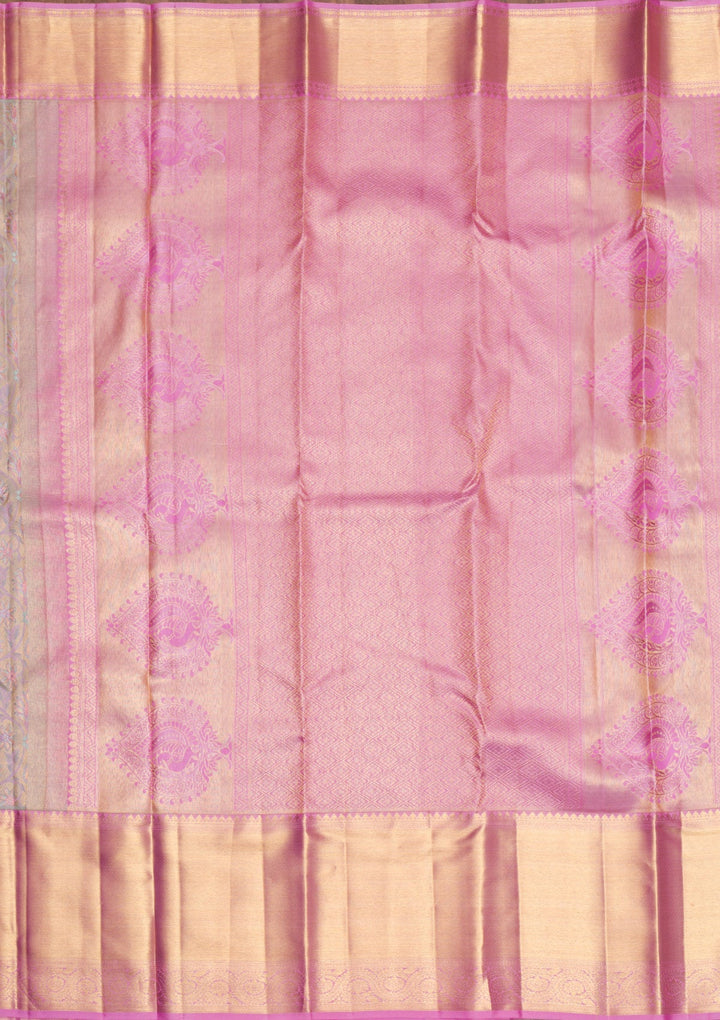 Light Grey Gold Zariwork Pure Silk Saree - Koskii