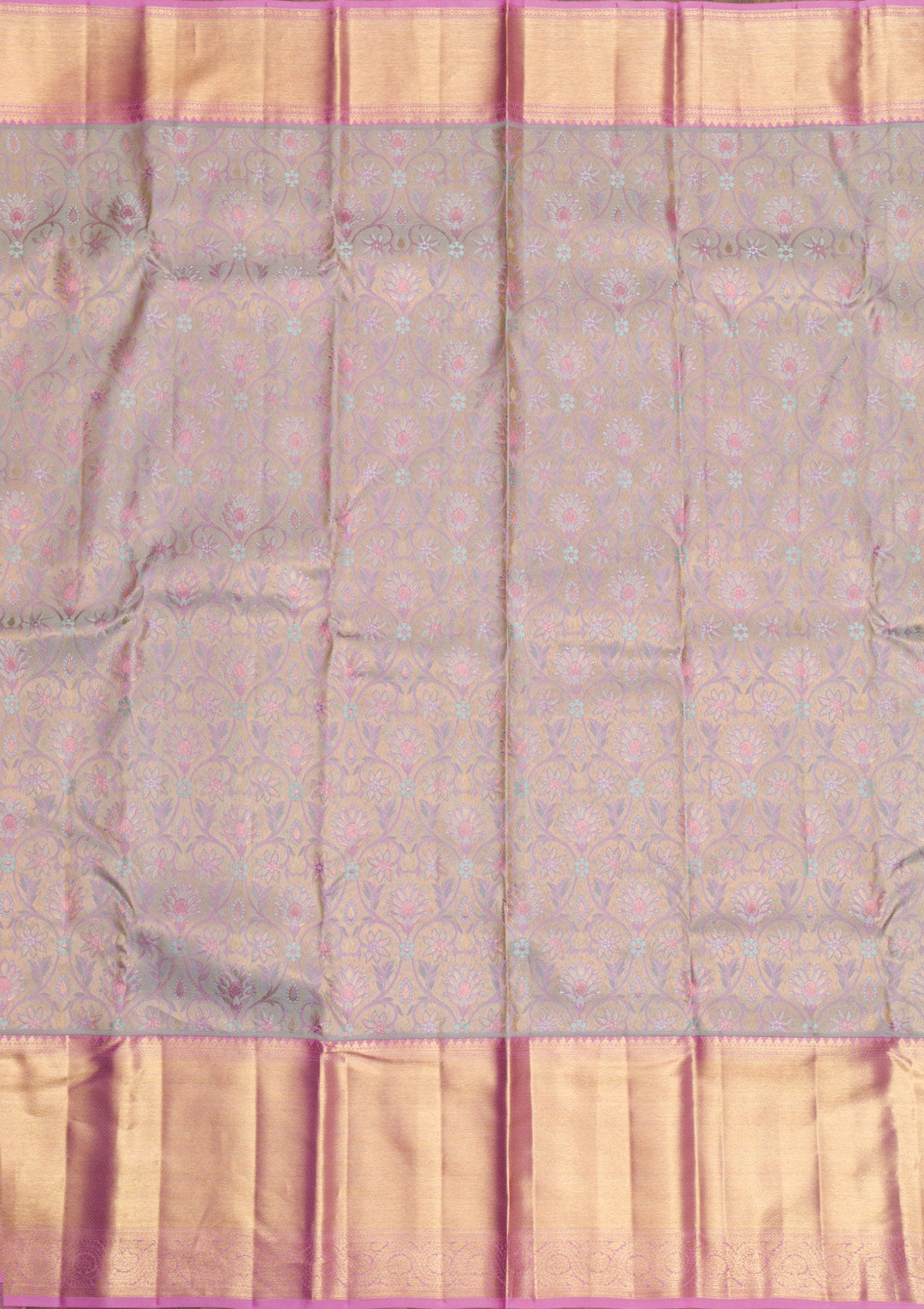 Light Grey Gold Zariwork Pure Silk Saree - Koskii