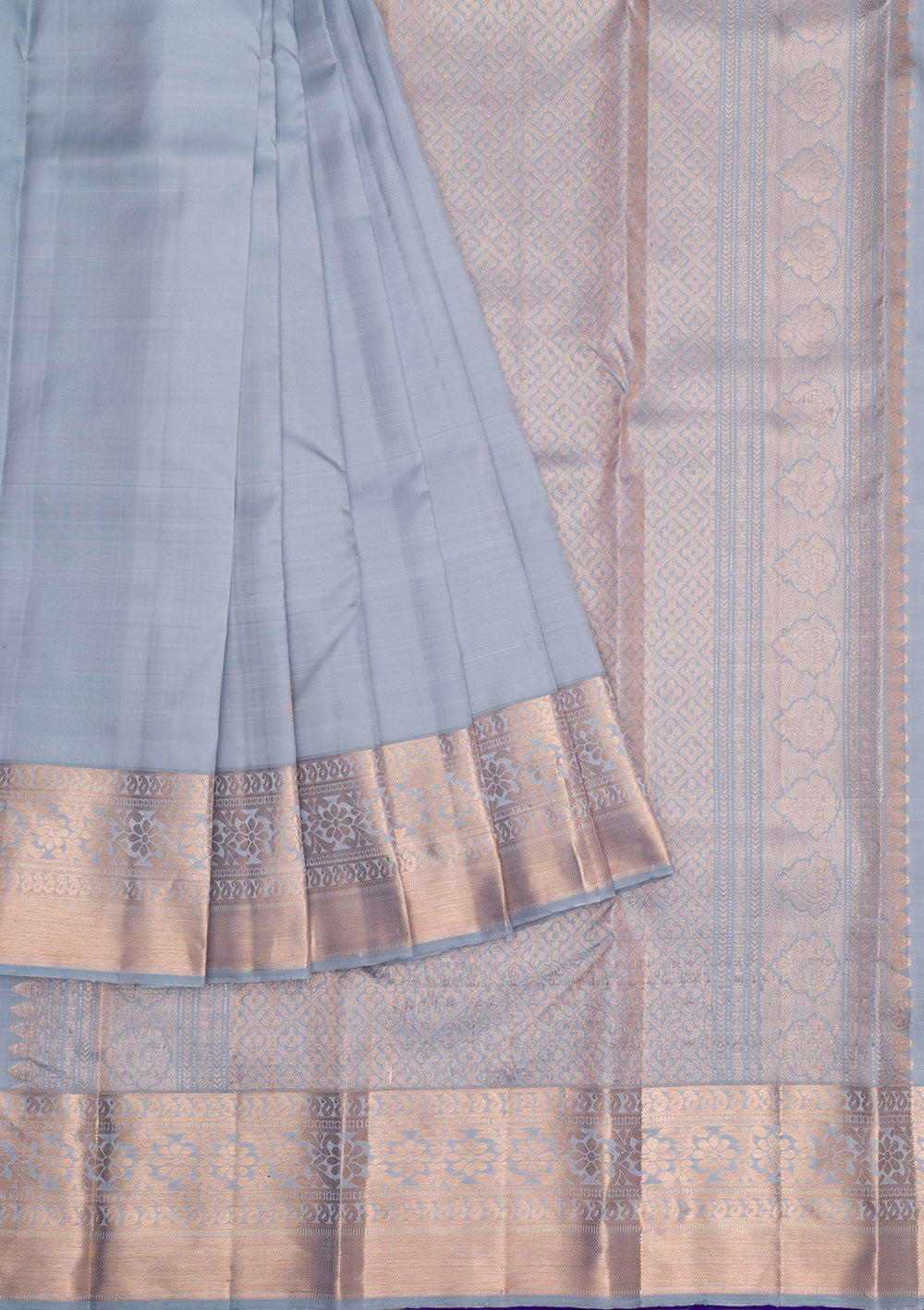 Light Grey Gold Zariwork Pure Silk Saree - Koskii