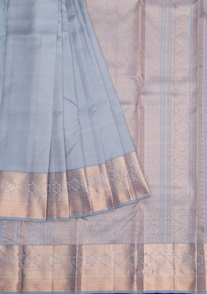 Light Grey Gold Zariwork Pure Silk Saree - Koskii