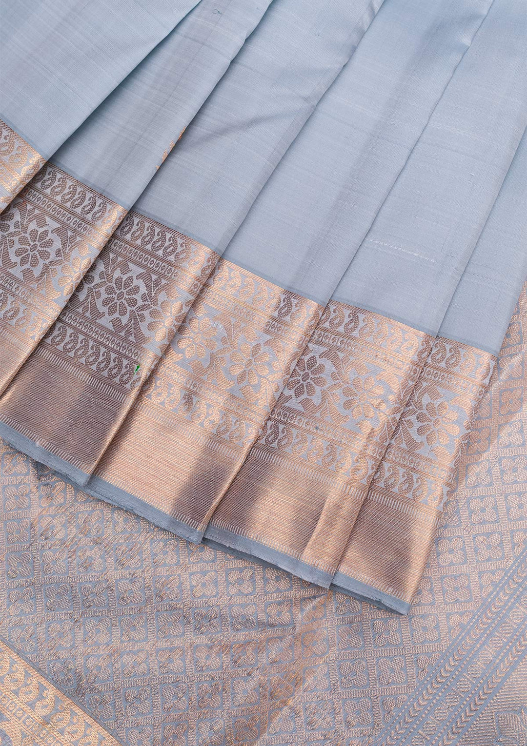 Light Grey Gold Zariwork Pure Silk Saree - Koskii