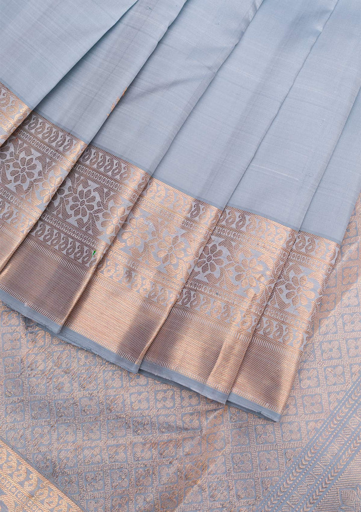 Light Grey Gold Zariwork Pure Silk Saree - Koskii