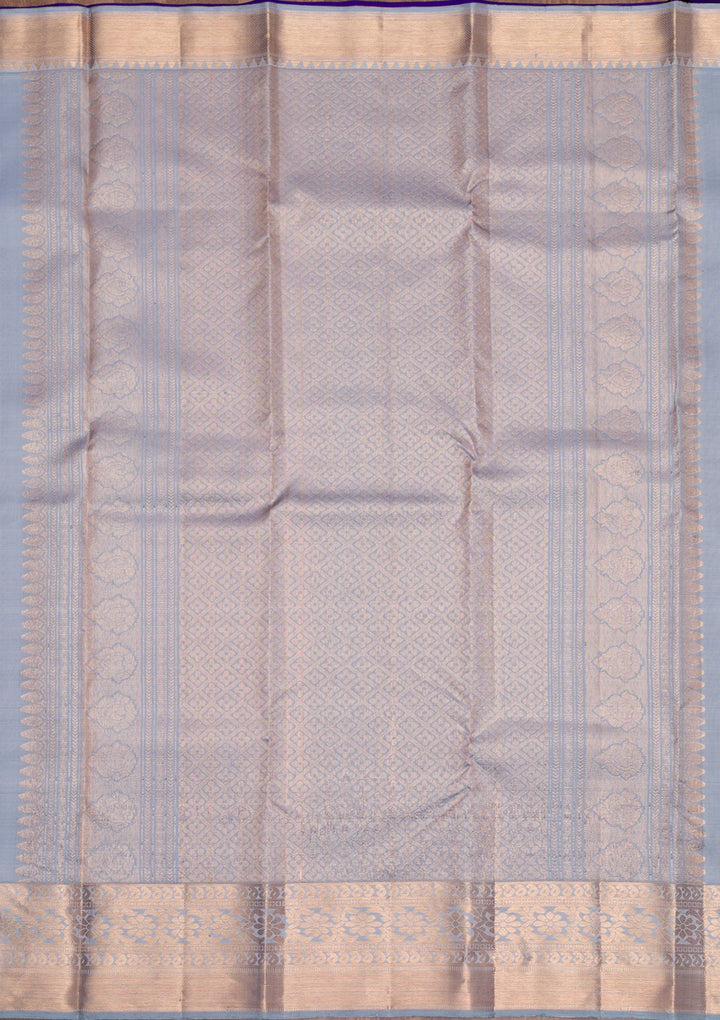 Light Grey Gold Zariwork Pure Silk Saree - Koskii