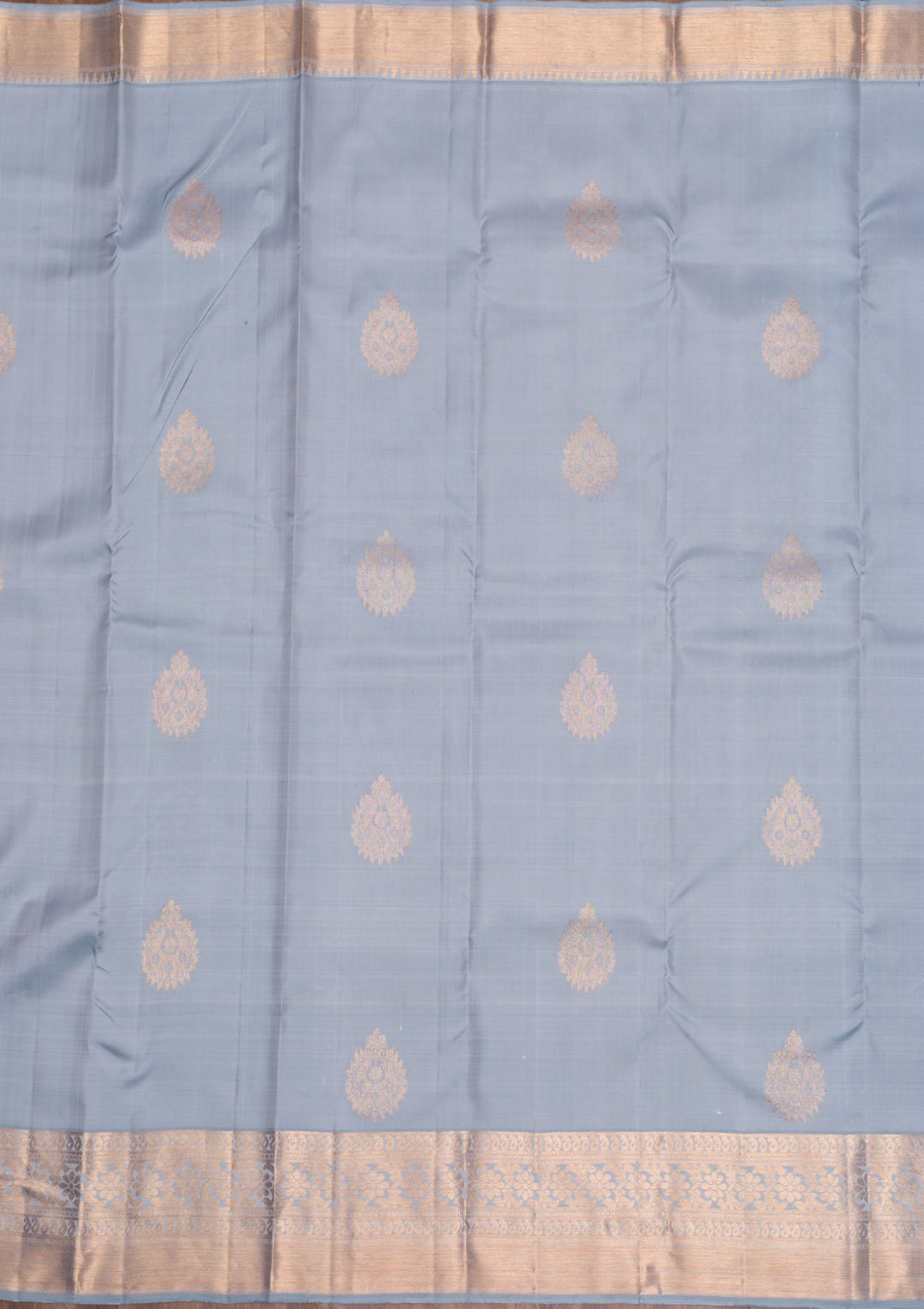 Light Grey Gold Zariwork Pure Silk Saree - Koskii