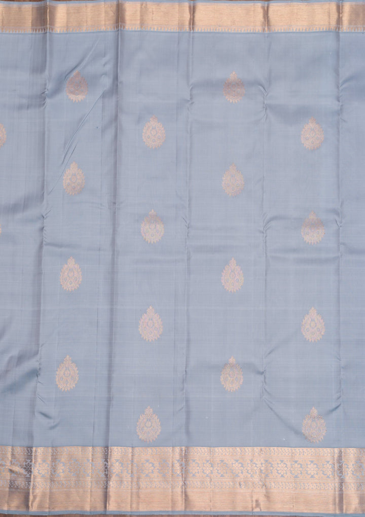 Light Grey Gold Zariwork Pure Silk Saree - Koskii