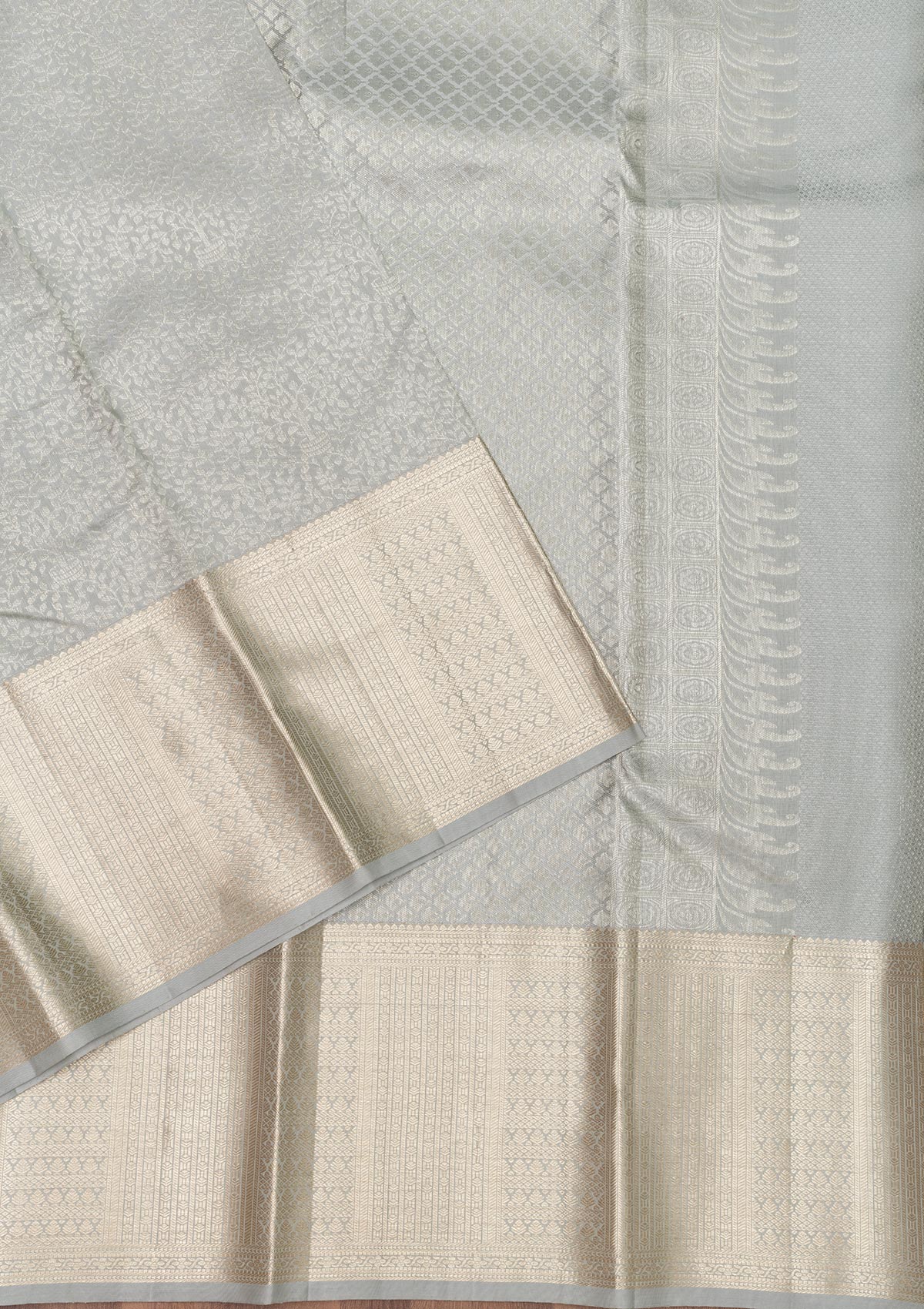 Light Grey Zariwork Pure Silk Saree-Koskii