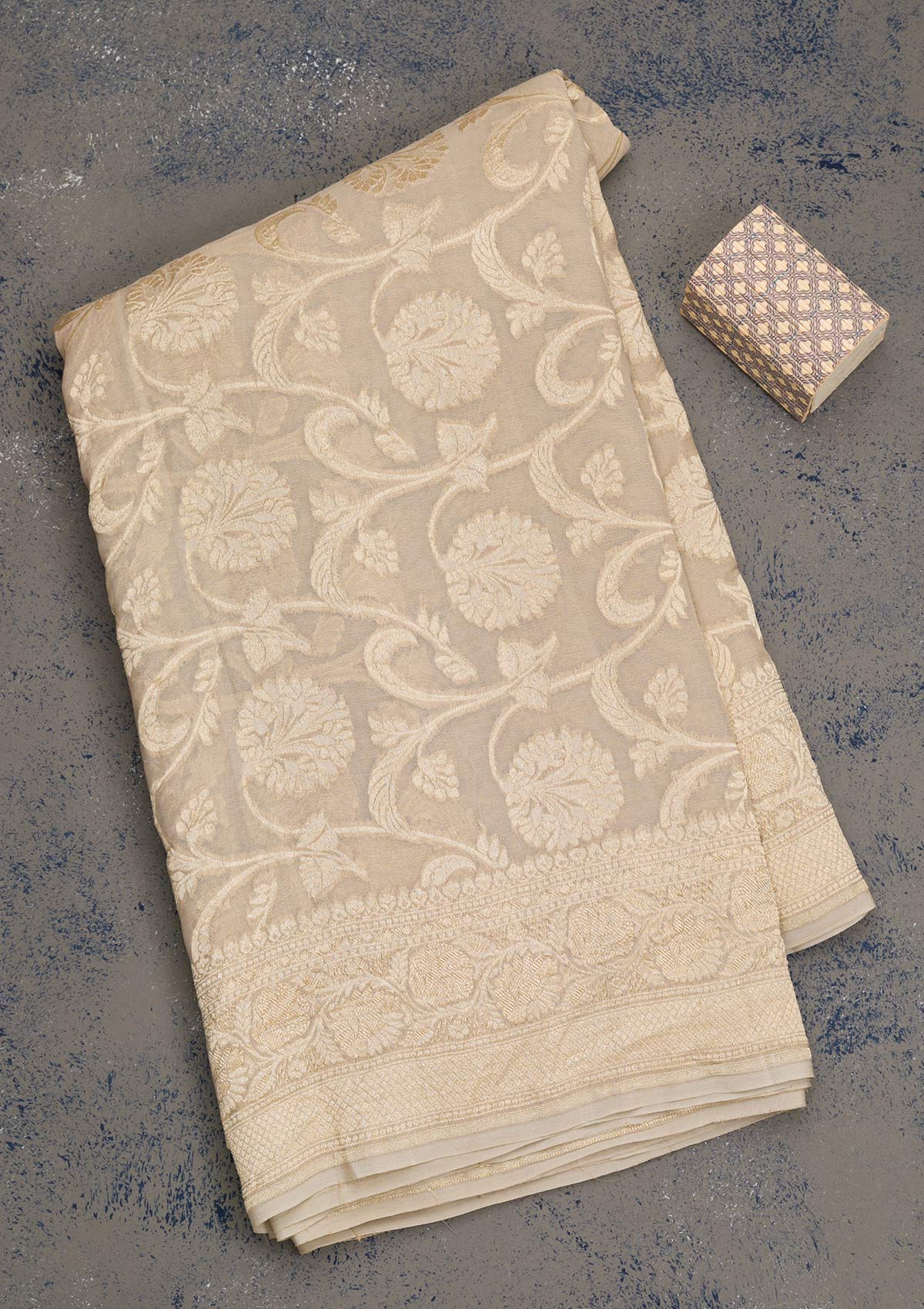 Light Grey Zariwork Pure Silk Saree-Koskii