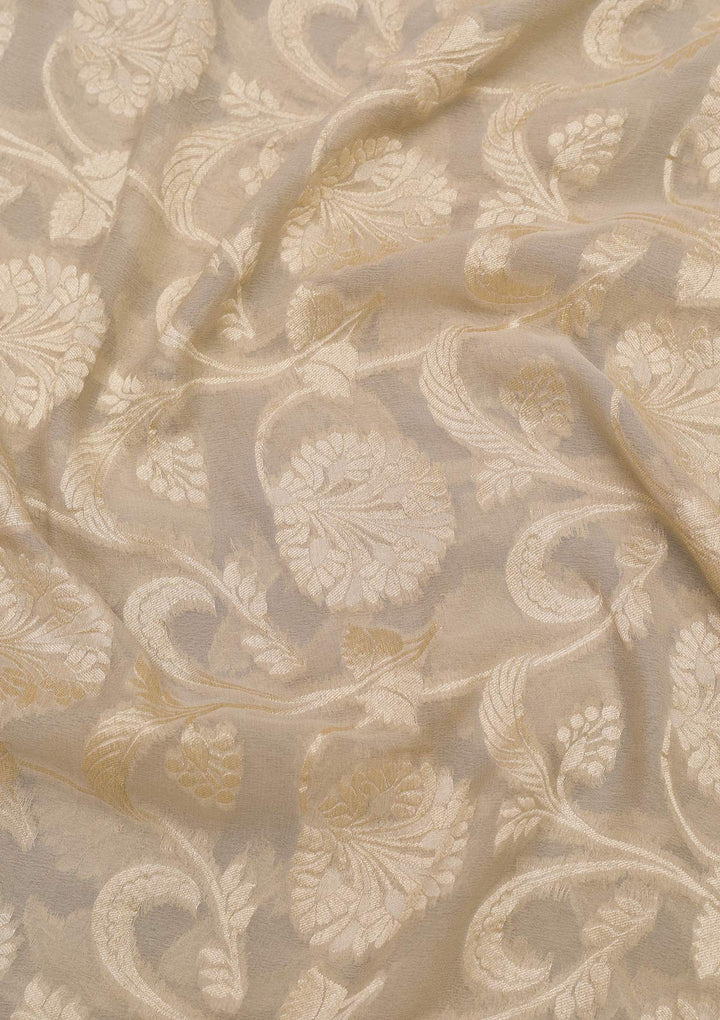 Light Grey Zariwork Pure Silk Saree-Koskii