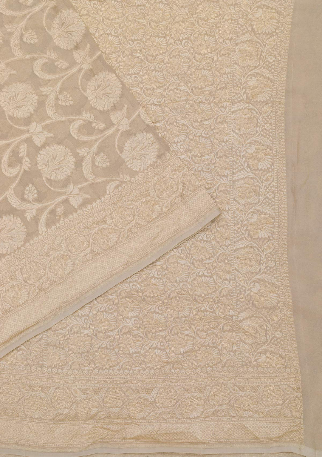 Light Grey Zariwork Pure Silk Saree-Koskii
