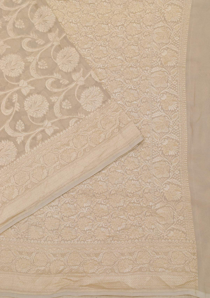 Light Grey Zariwork Pure Silk Saree-Koskii