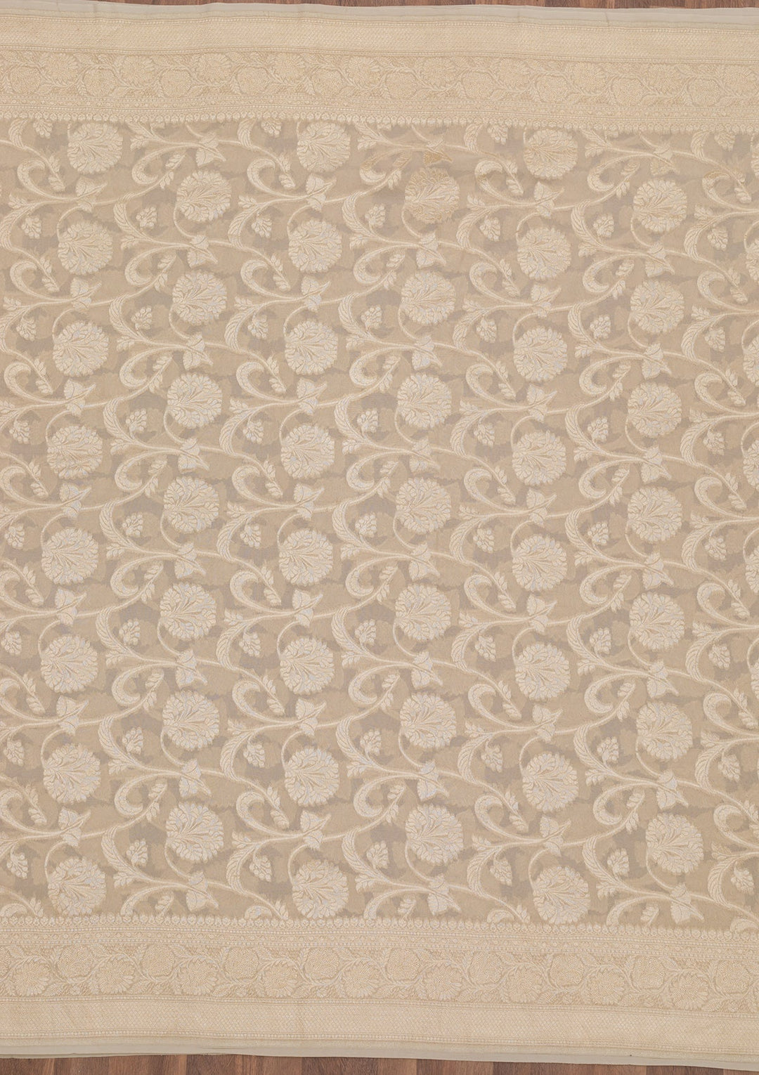 Light Grey Zariwork Pure Silk Saree-Koskii