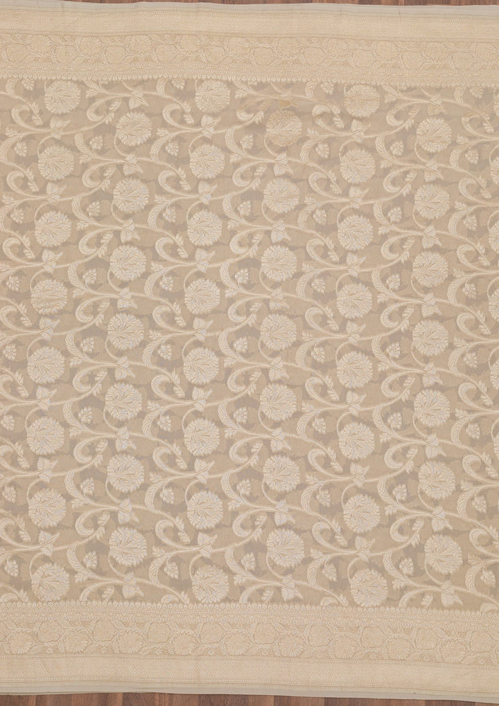 Light Grey Zariwork Pure Silk Saree-Koskii