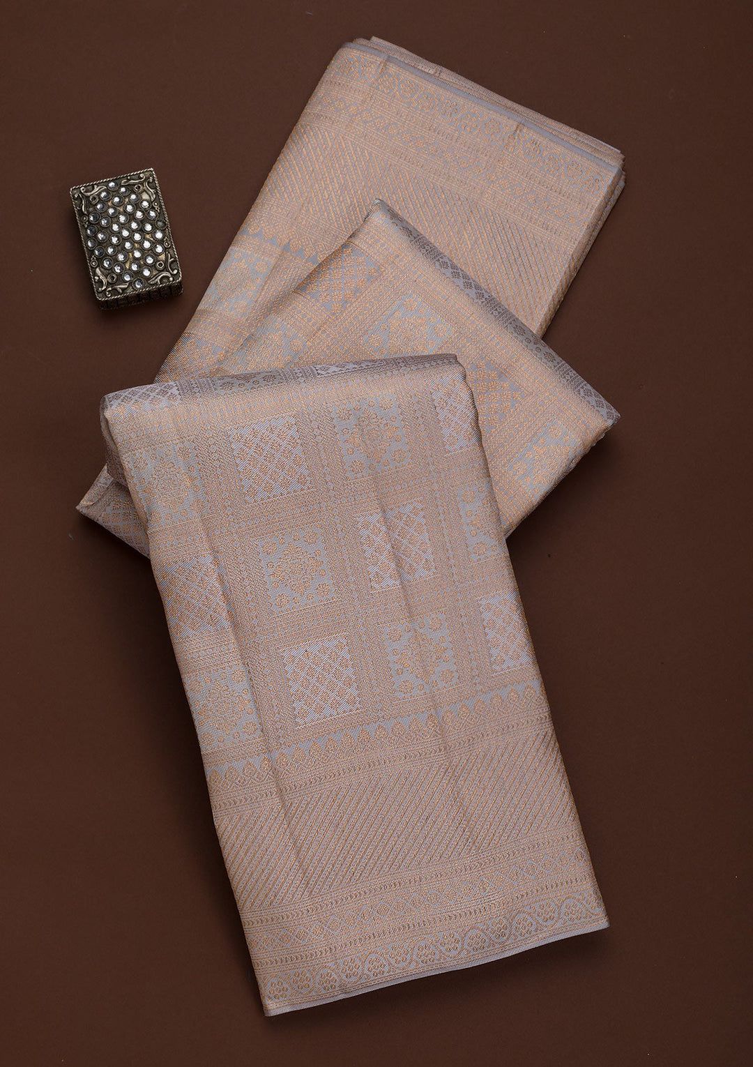 Light Grey Zariwork Pure Silk Saree-Koskii