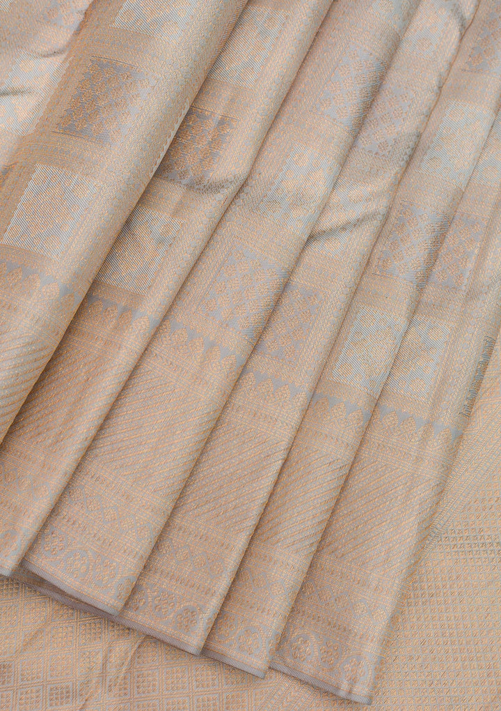 Light Grey Zariwork Pure Silk Saree-Koskii
