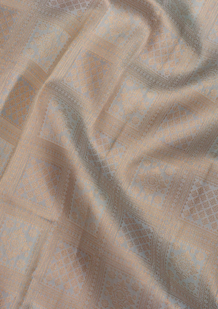 Light Grey Zariwork Pure Silk Saree-Koskii