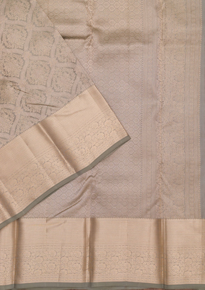 Light Grey Zariwork Pure Silk Saree-Koskii