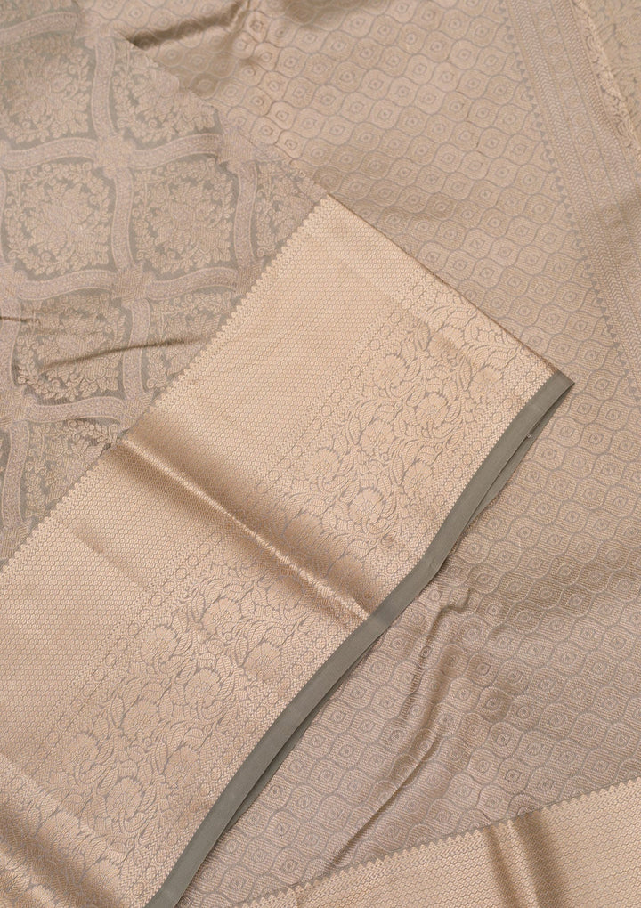 Light Grey Zariwork Pure Silk Saree-Koskii