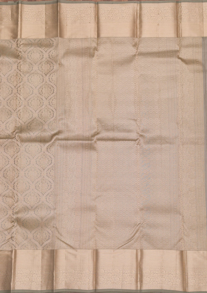 Light Grey Zariwork Pure Silk Saree-Koskii