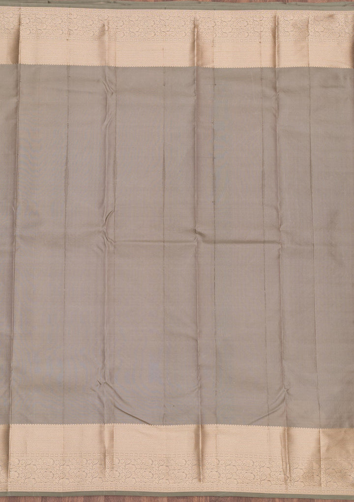 Light Grey Zariwork Pure Silk Saree-Koskii