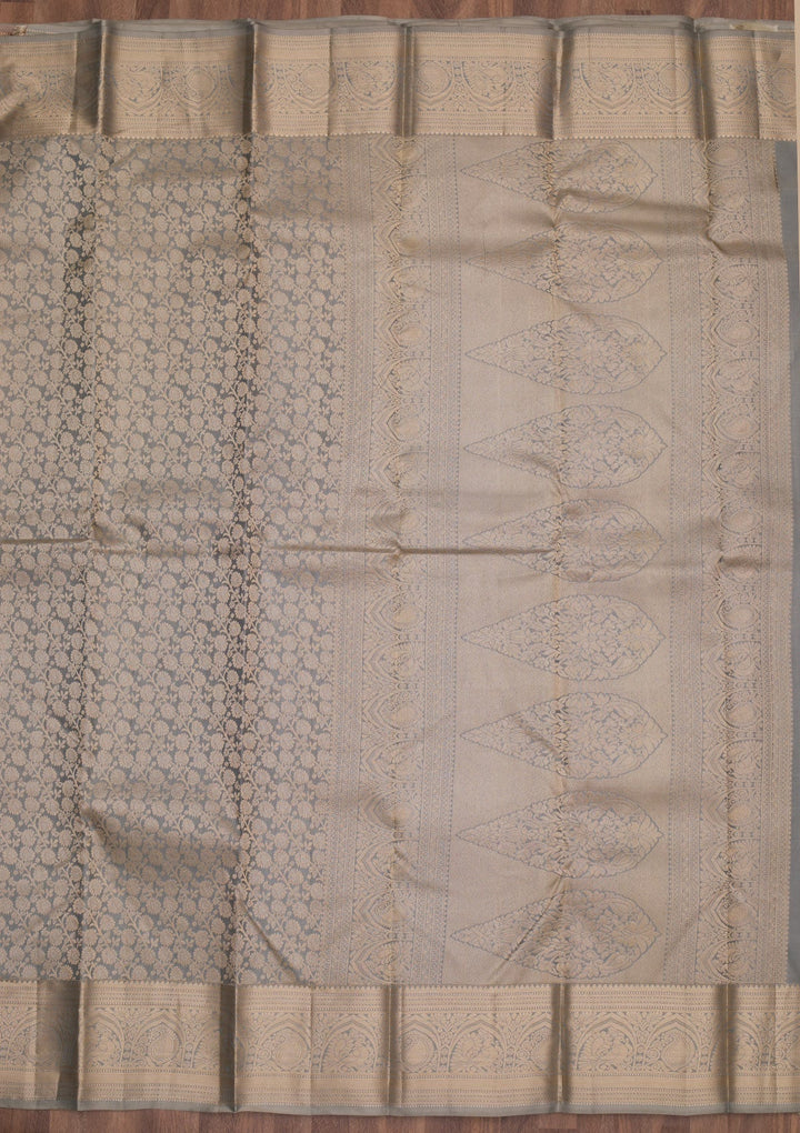 Light Grey Zariwork Pure Silk Saree-Koskii