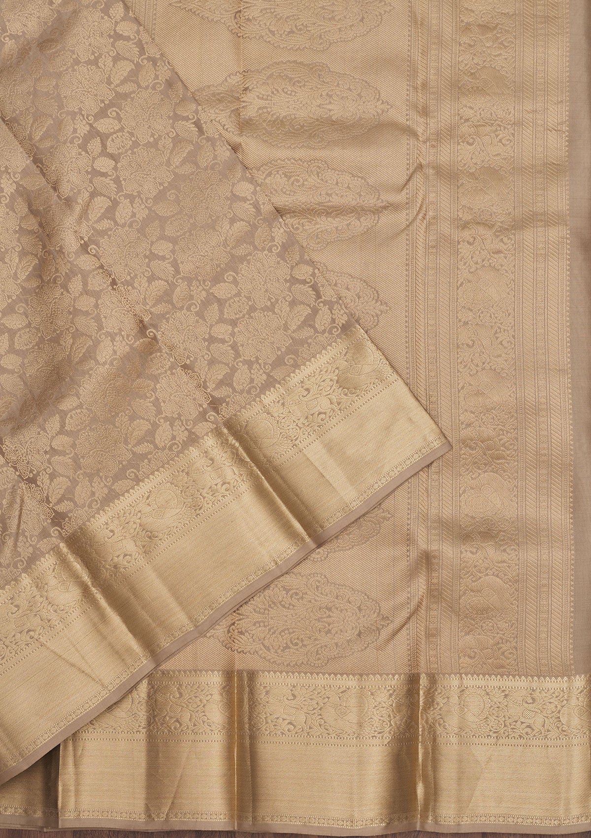 Light Brown Zariwork Pure Silk Saree-Koskii