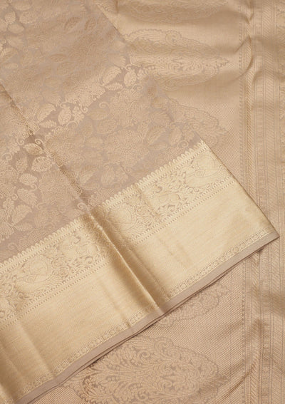 Light Brown Zariwork Pure Silk Saree-Koskii