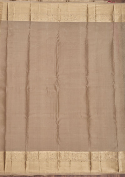 Light Brown Zariwork Pure Silk Saree-Koskii