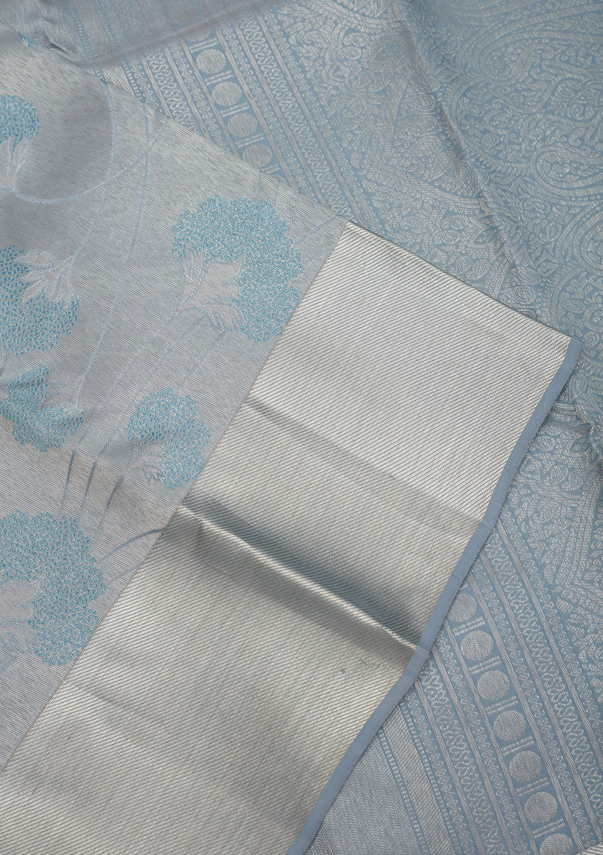 Light Grey Zariwork Pure Silk Saree-Koskii