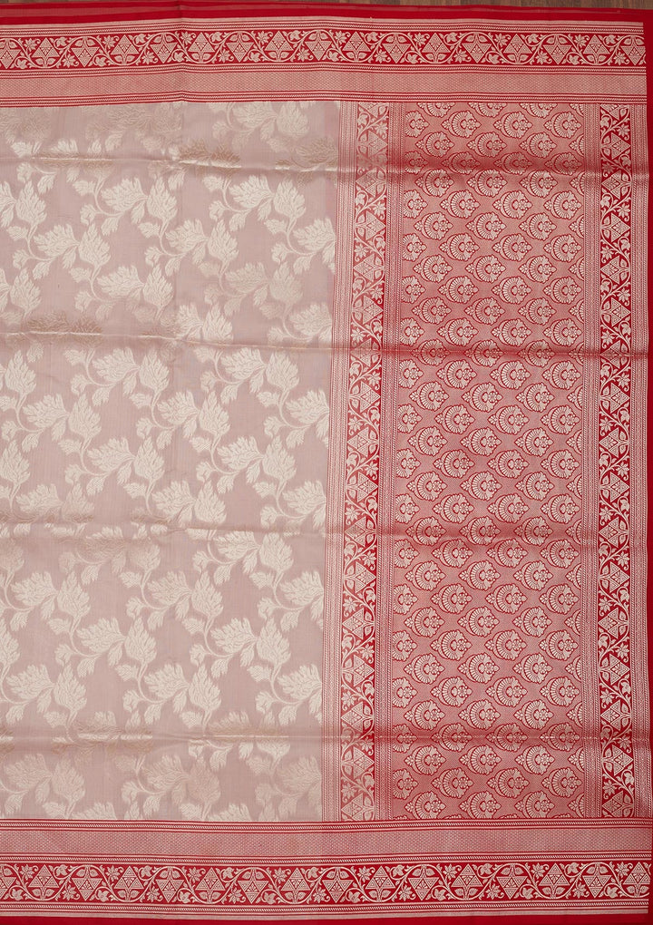 Light Grey Zariwork Pure Silk Saree-Koskii