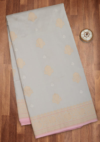 Light Grey Zariwork Pure Silk Saree-Koskii