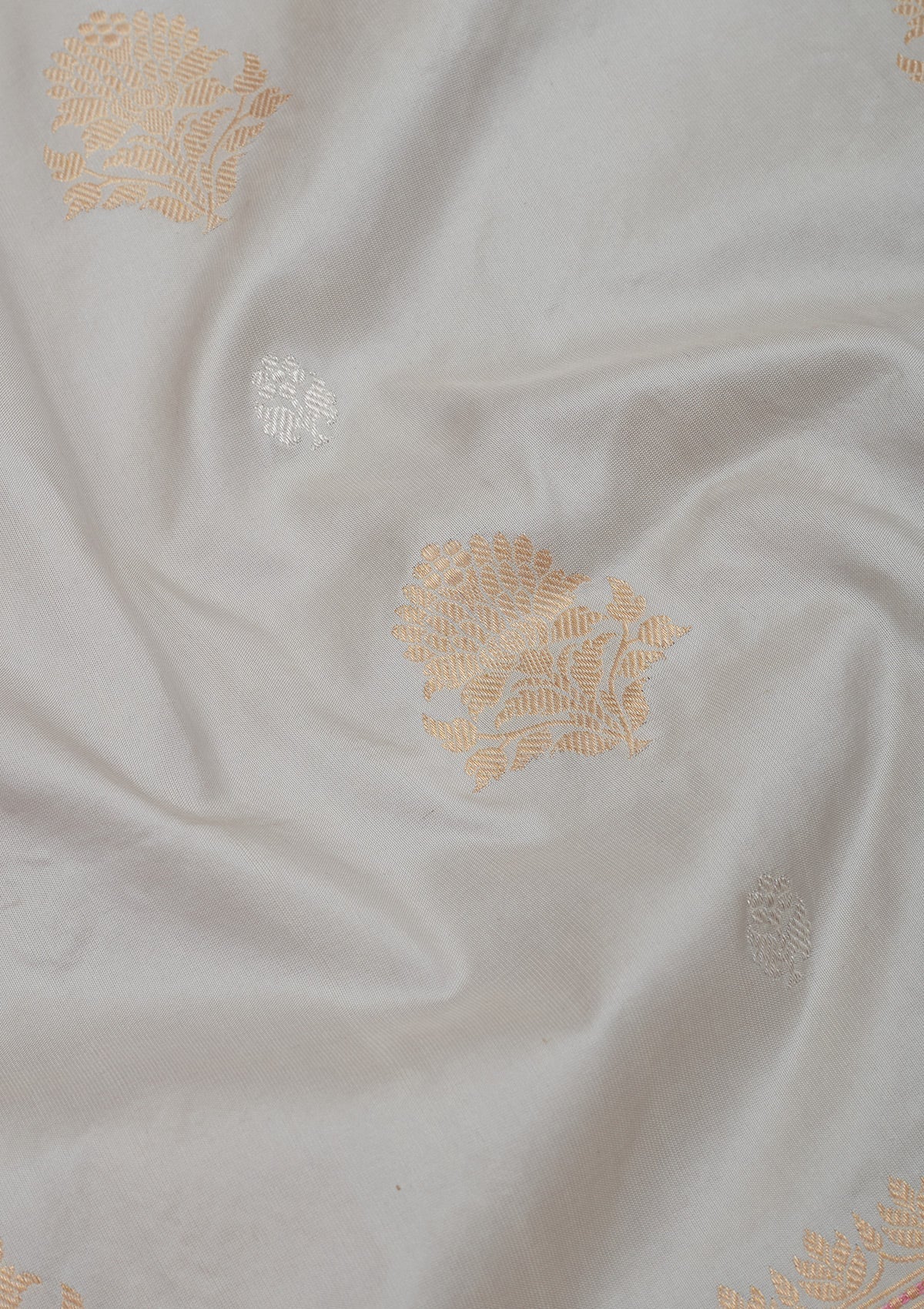Light Grey Zariwork Pure Silk Saree-Koskii
