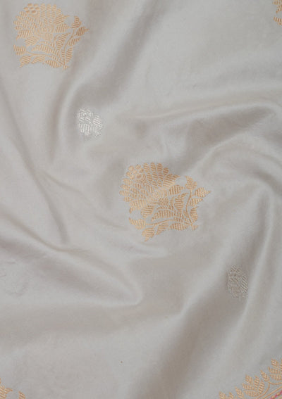 Light Grey Zariwork Pure Silk Saree-Koskii