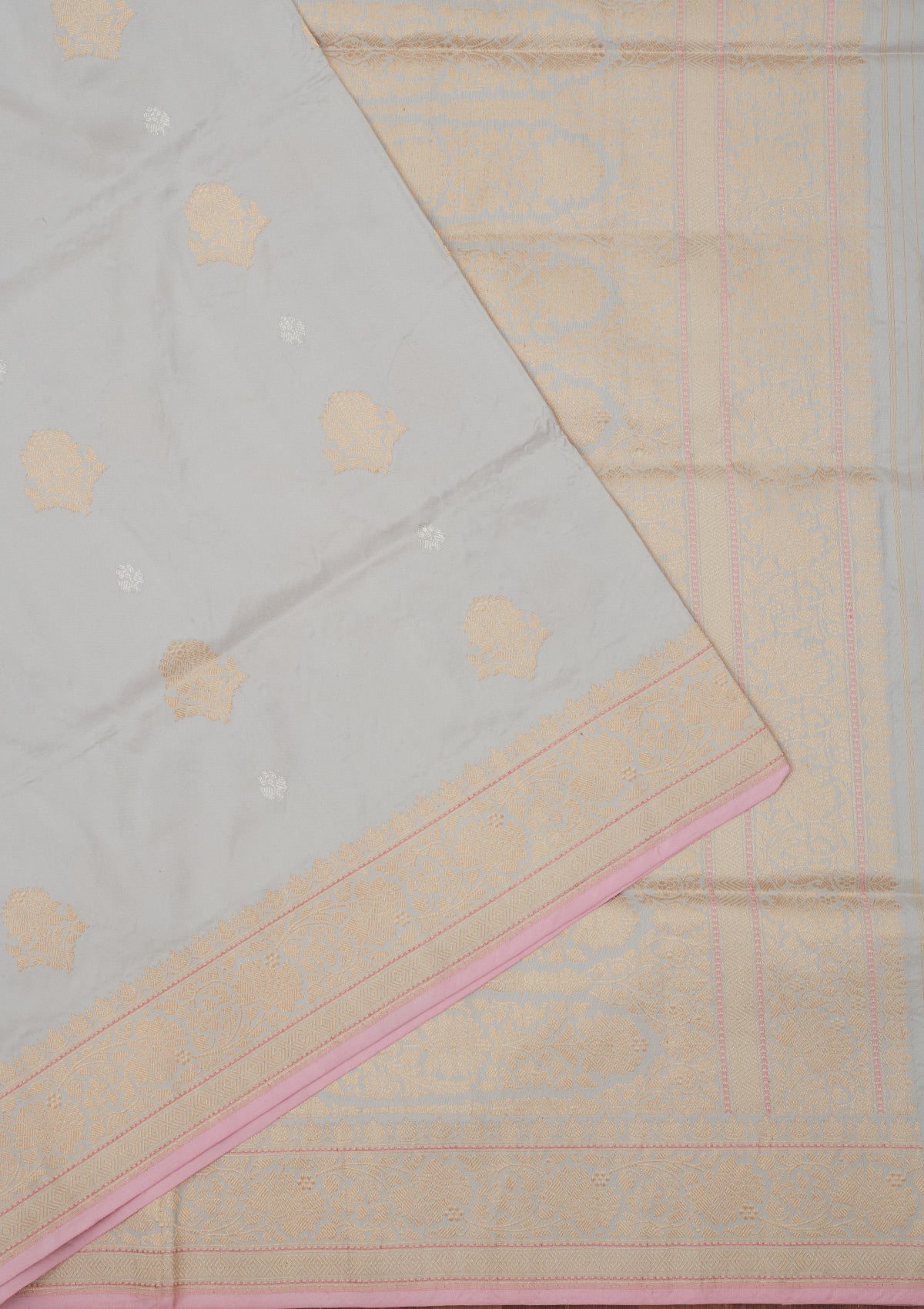 Light Grey Zariwork Pure Silk Saree-Koskii