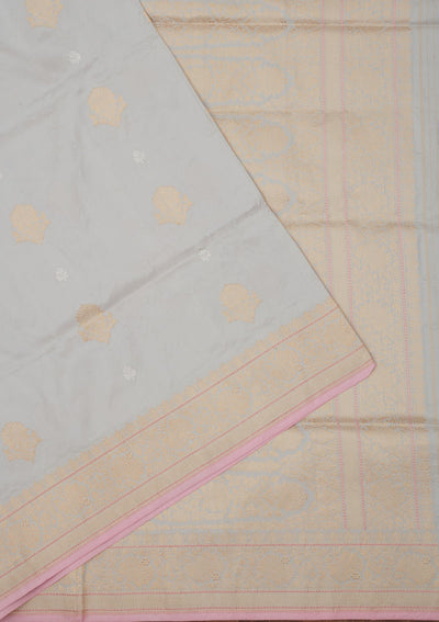 Light Grey Zariwork Pure Silk Saree-Koskii