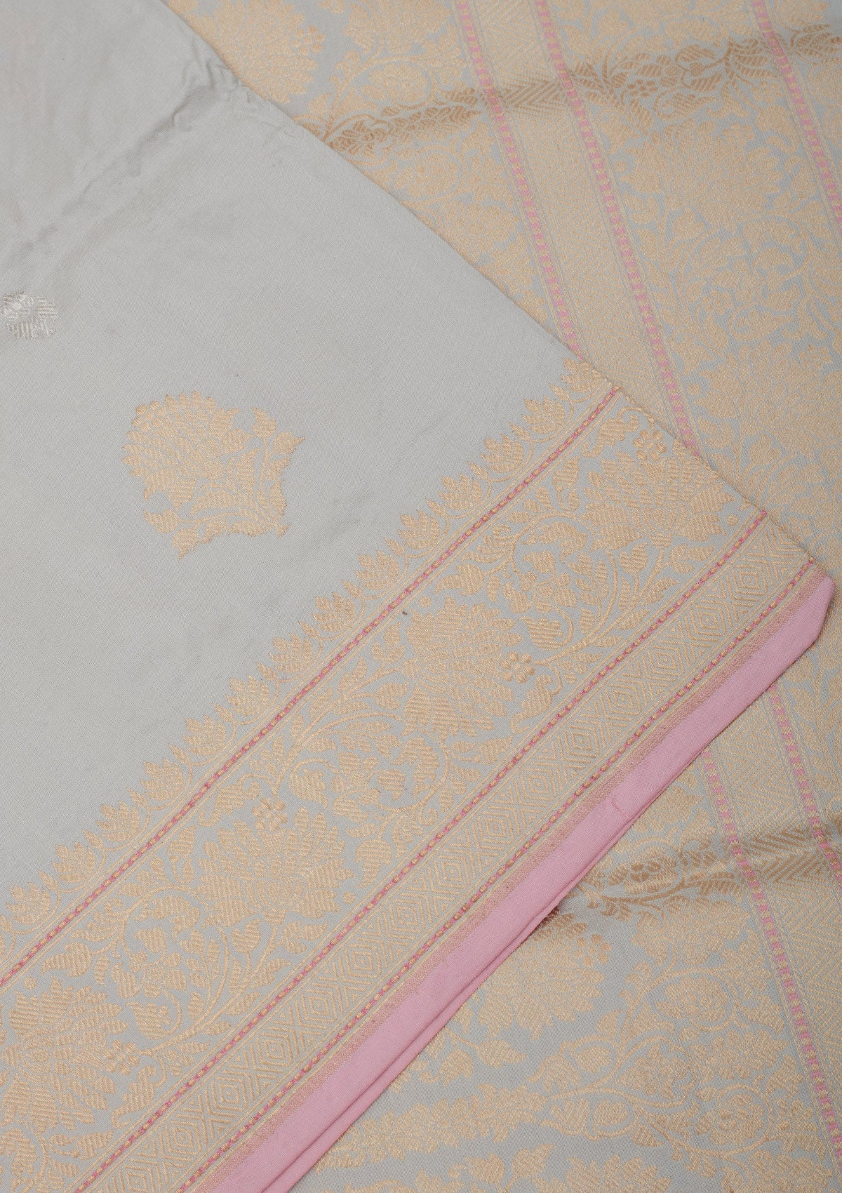Light Grey Zariwork Pure Silk Saree-Koskii