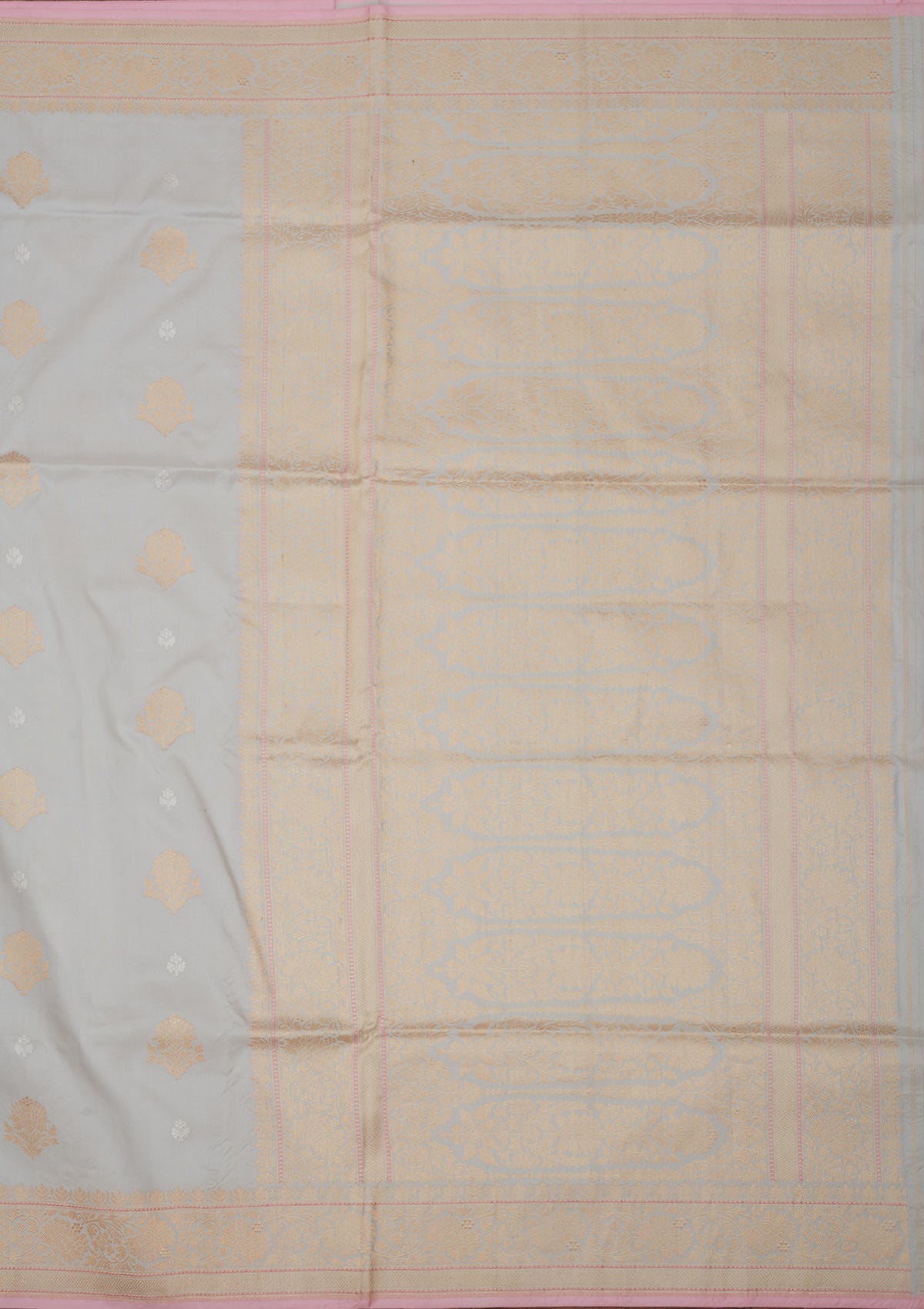 Light Grey Zariwork Pure Silk Saree-Koskii