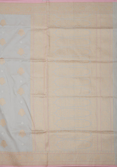 Light Grey Zariwork Pure Silk Saree-Koskii