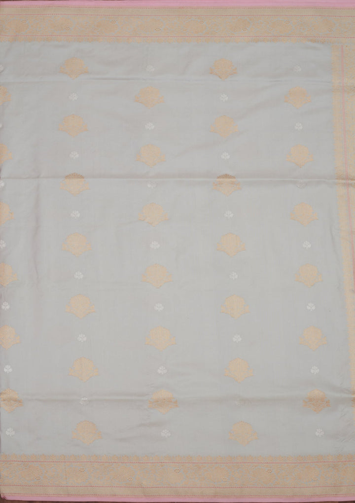 Light Grey Zariwork Pure Silk Saree-Koskii
