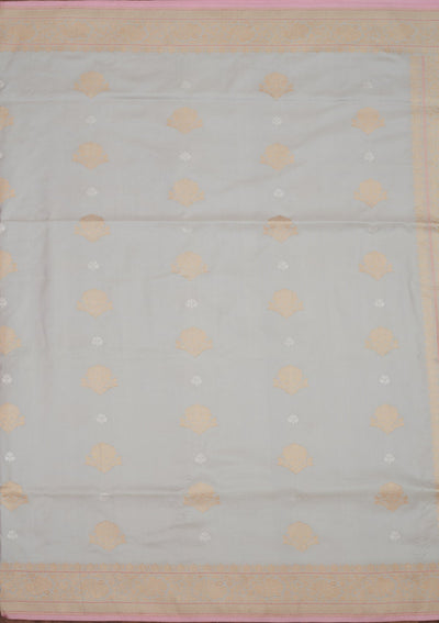 Light Grey Zariwork Pure Silk Saree-Koskii