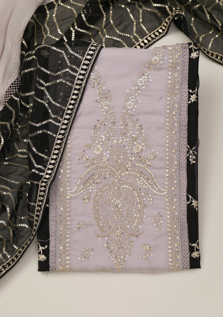 Light Grey Zariwork Tissue Unstitched Salwar Suit-Koskii