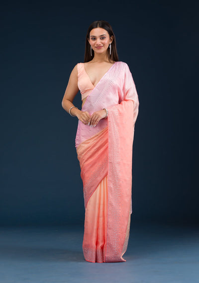 Light Orange Stonework Satin Saree