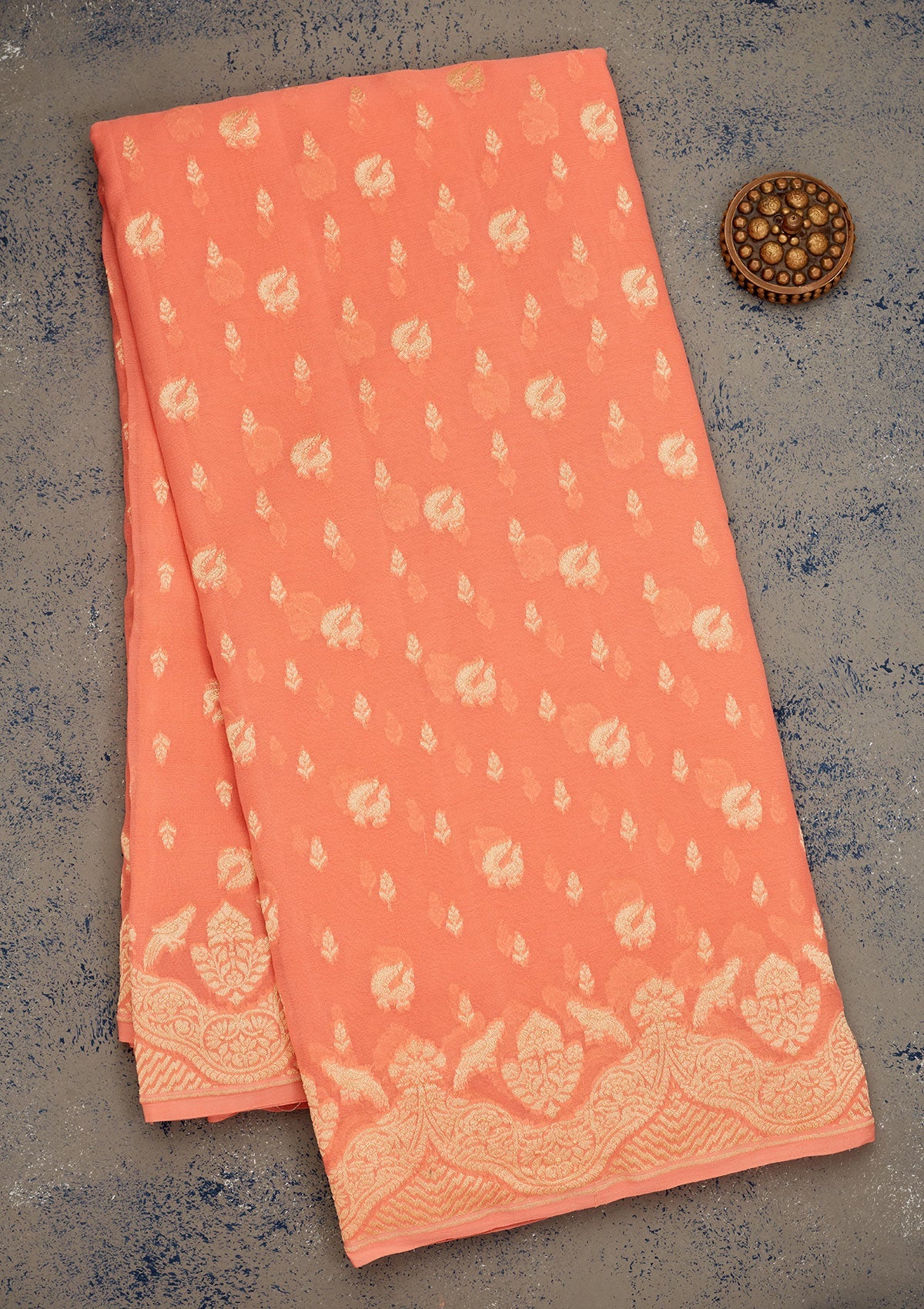 Light Orange Zariwork Pure Silk Saree-Koskii