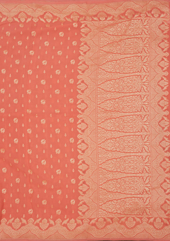 Light Orange Zariwork Pure Silk Saree-Koskii