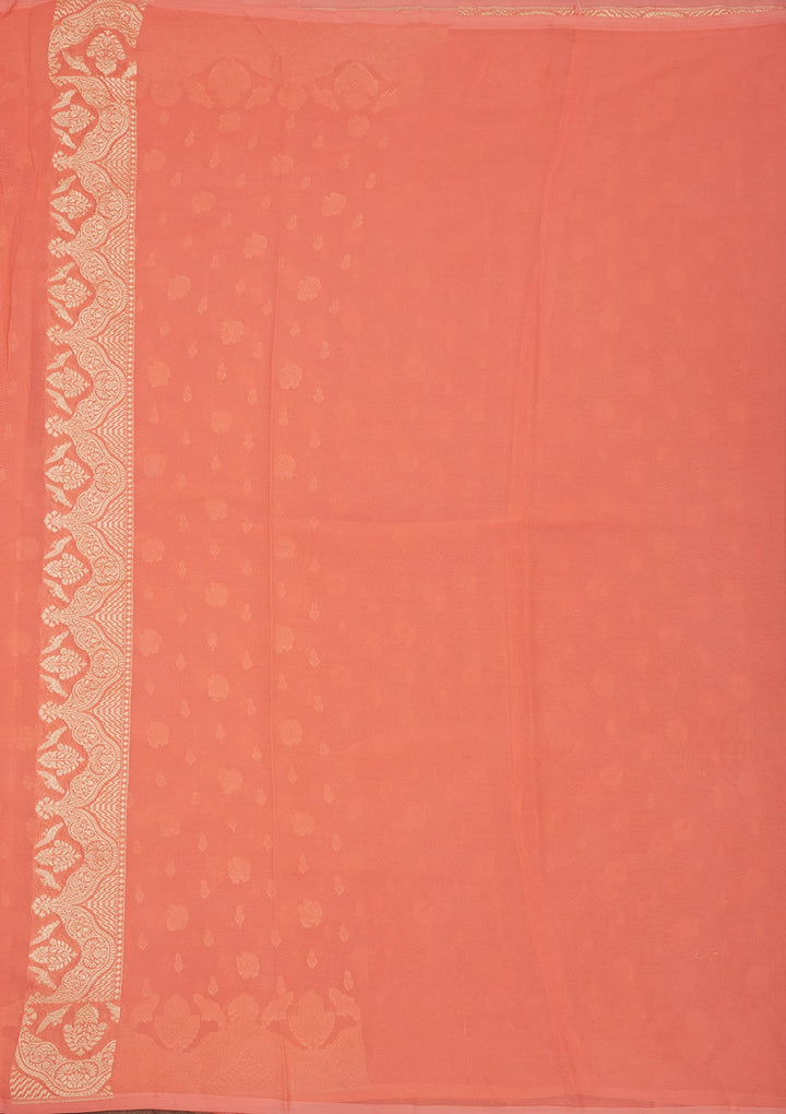 Light Orange Zariwork Pure Silk Saree-Koskii