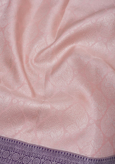 Light Peach Zariwork Pure Silk Saree