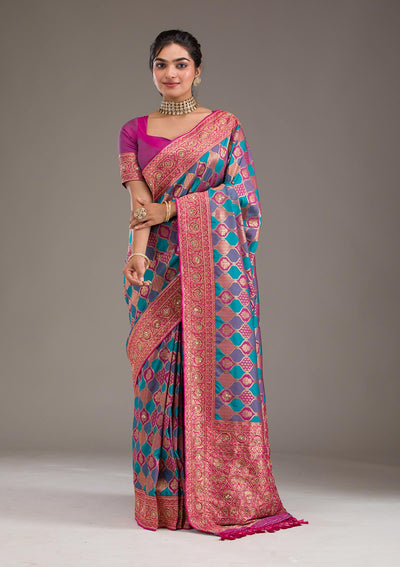 Magenta Pink Cutdana Art Silk Saree-Koskii